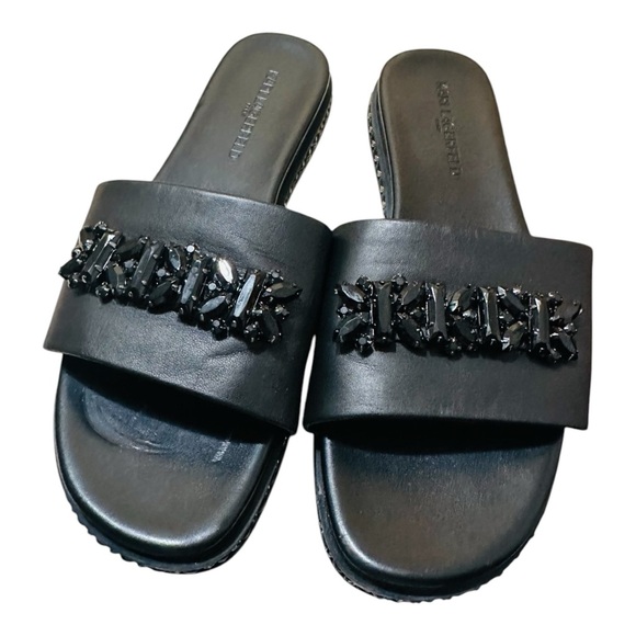 Karl Lagerfeld Paris Womens Bijou Leather Embellished Slide sandals - Picture 2 of 11